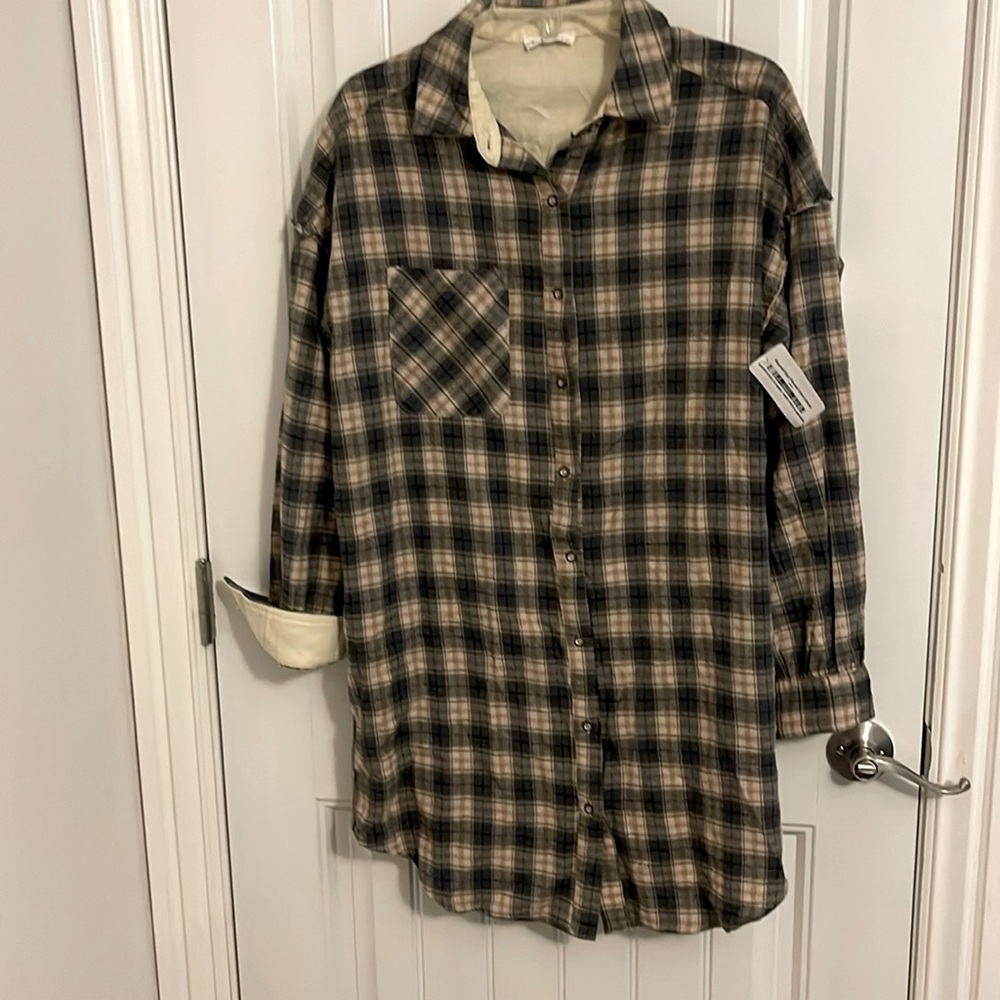 In Loom LONG SLEEVE Boozed Ego Flannel Shirt Dress women’s M Plaid earth tones
